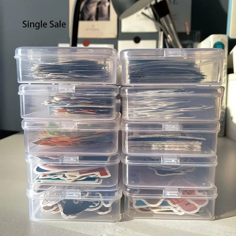 Transparent Plastic Storage Box, 1 Count Dustproof Accessories Storage Case, Sticker and Small Items Organizer Box, Desk Supplies Holder