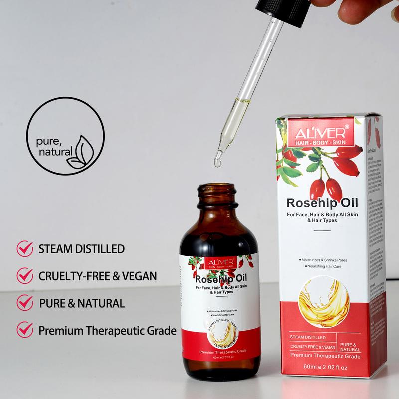 Aliver Rosehip Oil, Organic Rosehip Seed Oil  For Face, Hair, Nail, (60ml/2.02Fl Oz)