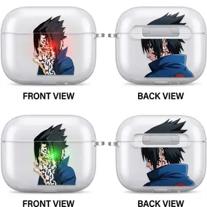 Sasuke Uchiha Anime AirPods Case with Keychain, Frosted PC Protective Cover for AirPods Pro, Naruto Manga Earbuds Case Gift for Him Her