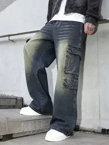 Men's Vintage Gradient Wide Leg Pants, High Street Style, Loose Fit Denim Jeans, Casual Streetwear, Perfect Gift for Husband or Boyfriend