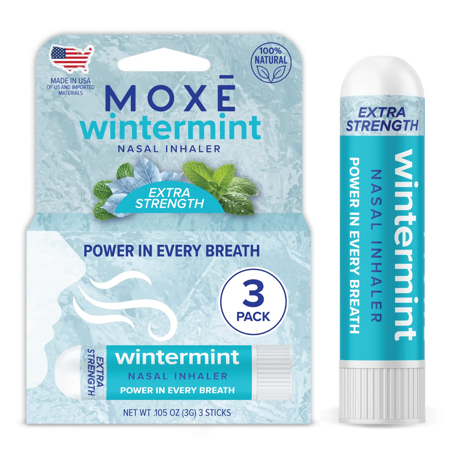MOXE Extra Strength Wintermint Nasal Inhaler | Powerful Menthol & Wintergreen for Sinus Relief & Clear Breathing | Made in The USA | Maximum Strength Aromatherapy for Instant Refreshment
