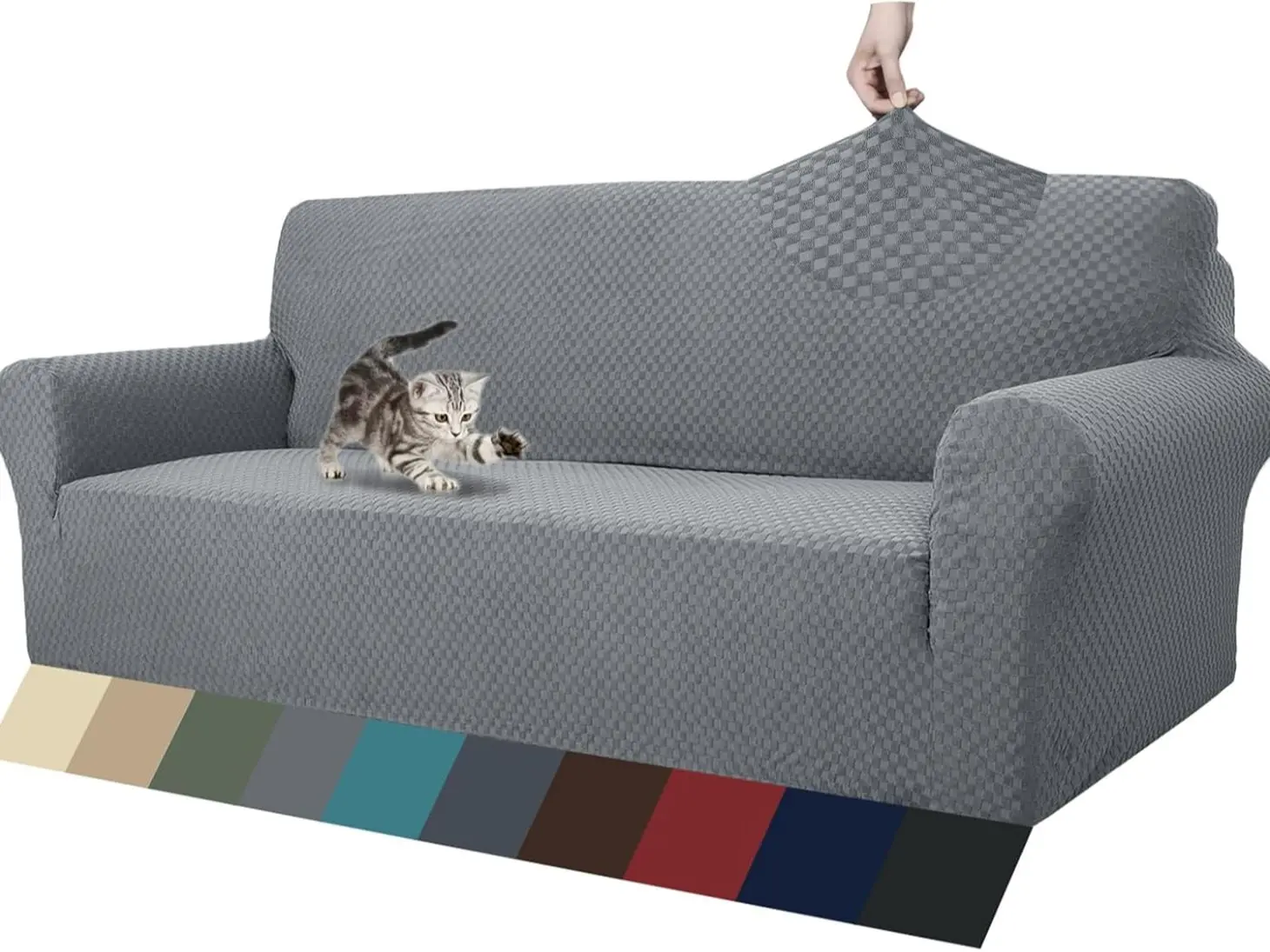 ZNSAYOTX 1 Piece Jacquard Couch Covers for 3 Cushion Couch Living Room High Stretch Sofa Cover Pets Dogs Friendly Anti Slip Thickened Slipcovers Furniture Protector (Sofa, Light Grey)
