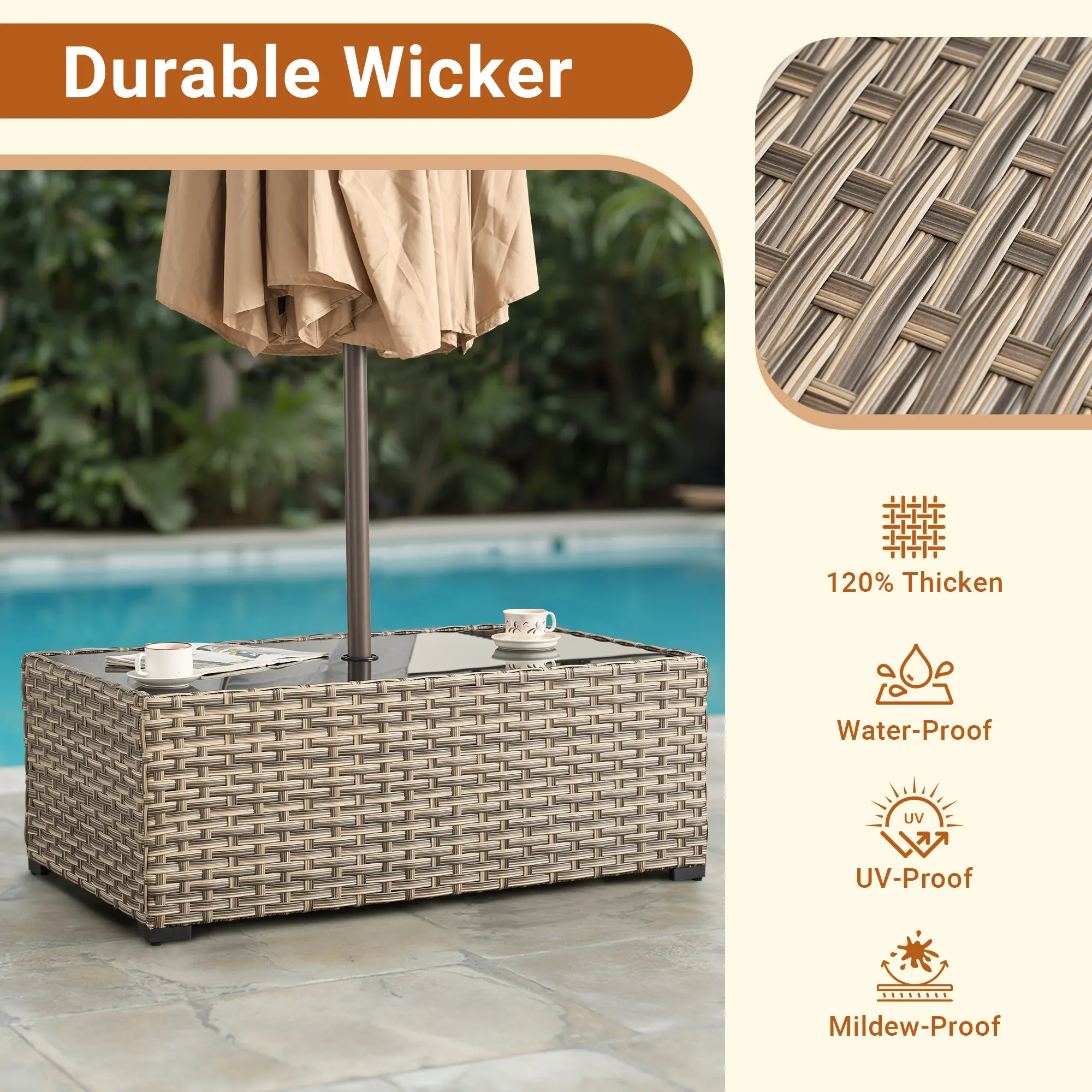47" Rectangular Umbrella Hold Table  PAD