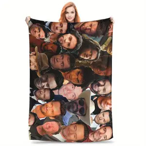 Soft flannel blanket, featuring a collage pattern of Hugh Jackman's photos, perfect for home decoration or as a gift