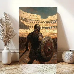 1 Piece Ancient Roman Soldier Wall Art - Vertical Hanging, Historical Roman Decoration with Spear, Colosseum Theme Poster, Suitable for Living Room, Office, Classroom - History Enthusiasts, Mother's Day, Birthday, Housewarming Gift - Wooden Frame Durable