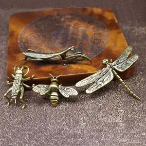 4 Vintage Brass Insects - Dragonfly/Honeybee/Cricket/Mantis, Elegant Office Desk Decorations, Home Decor, Figurine Ornaments Crafts