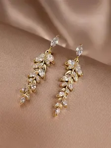 Leaf Design Rhinestone Decor Dangle Earrings, Elegant Tassel Drop Earrings for Women, Fashion Jewelry for Party Decor, Trendy Exquisite Jewelry for Birthday Gift, Trendy Fashionable Accessories