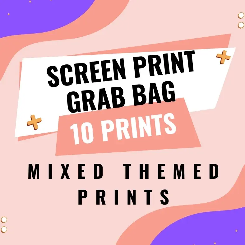 MIXED THEME Screen print transfers grab bags - 10 prints full color & single color transfers - every day screen prints & DTF