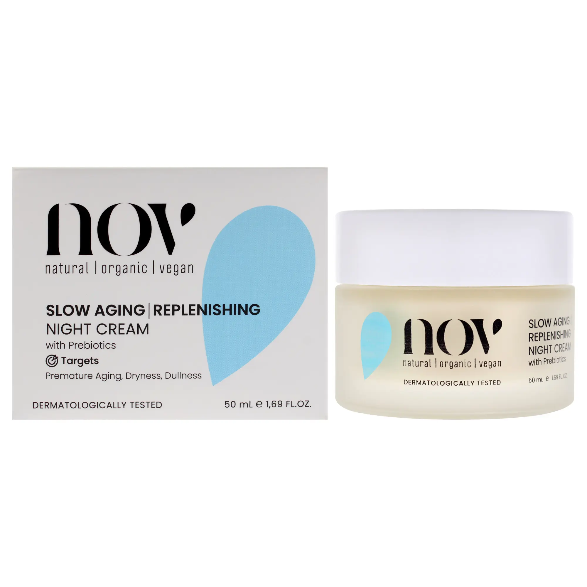 Slow Aging -Repleshing Night Cream by NOV Natural Organic Vegan for Women - 1.69 oz Cream