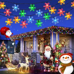 Solar Christmas Snowflake Lights, 50/100 LED, 8 Lighting Modes, Outdoor Waterproof Fairy String Lights for Tree, Fence, Patio, Garden, Colorful, Solar Firefly String