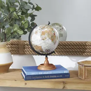 World Map Brown Mango Wood Educational/Geographic Earth Globe with Multicolored Continents
