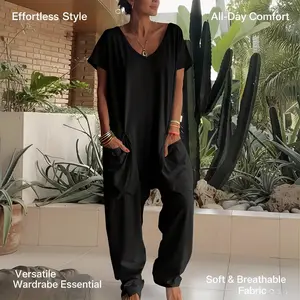 1/2/3 pcs Oversized Women's Harem Jumpsuit, Bohemian Style One-Piece with Side Pockets, Casual Fashion for All-season 2026 Sports and Outdoors
