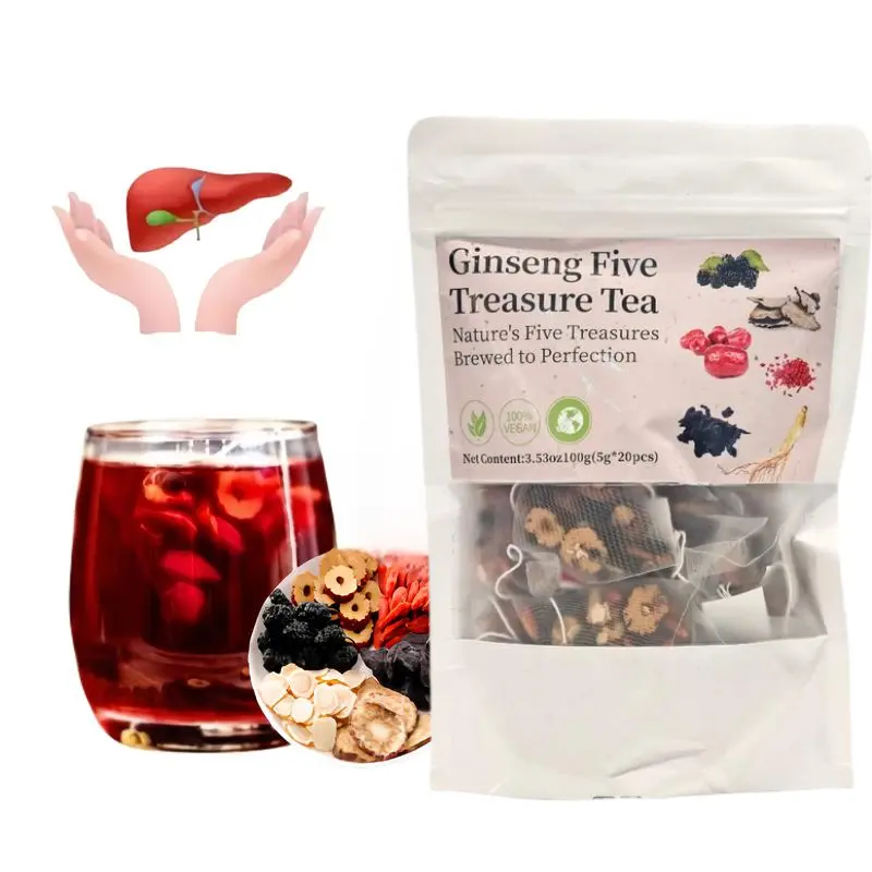 Kidney Tea Formula Ginseng Five Treasure Tea Combination Scented Tea Eight Treasure Tea Red Date Wolfberry Tea For Men and Women Health Tea Mulberry Herbal Formula Health Tea 20 Bags