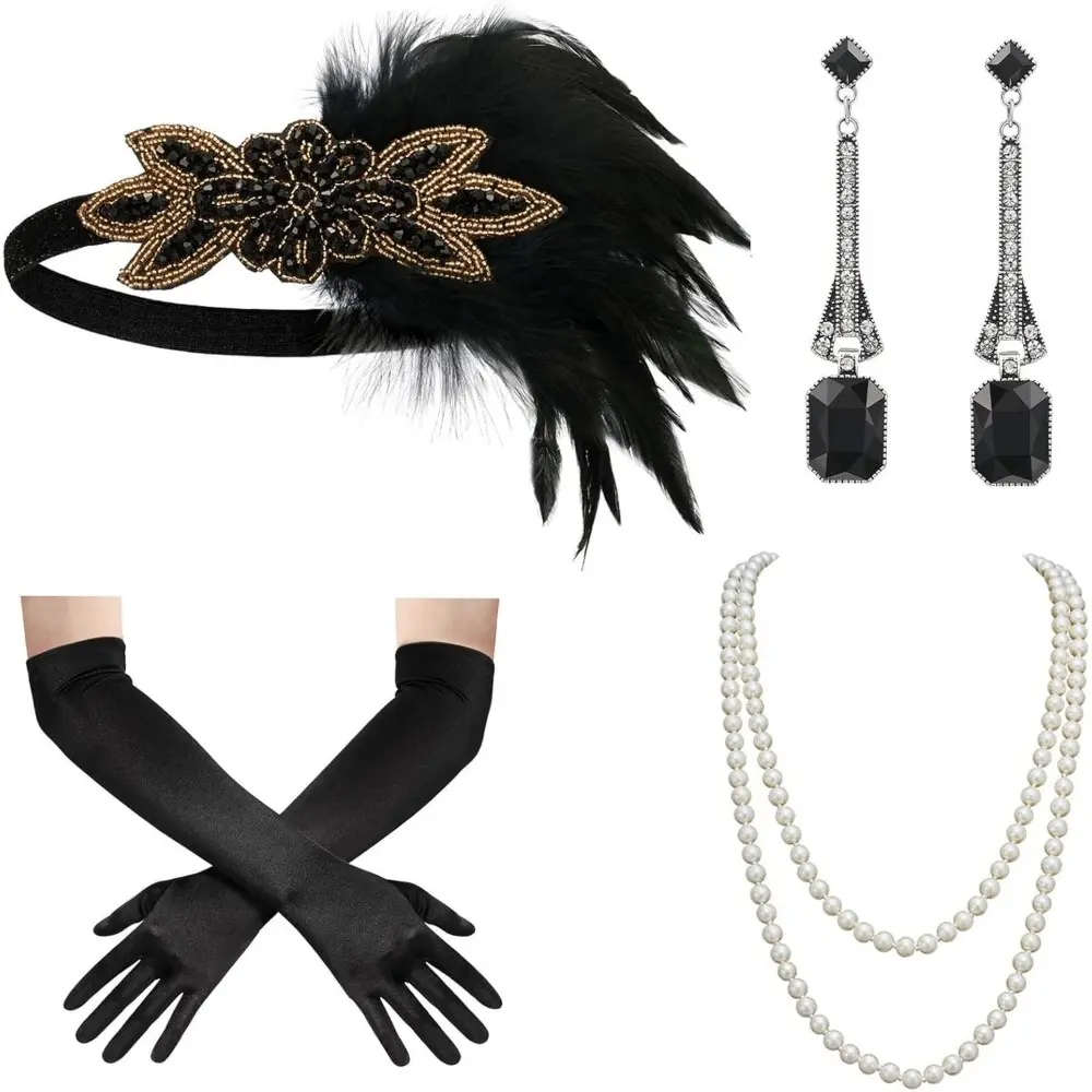 1920s Great Gatsby Accessories Set for Women, Flapper Headband Headpiece Roaring 20s Costume Accessories Set summerwins