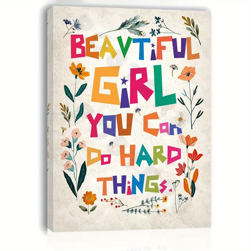 Colorful Inspirational Canvas Wall Art - "Beautiful Girl, You Can Achieve Amazing Things" - Inspirational Decoration for Living Room, Bedroom, Kitchen, Office - Perfect Gift for Her or Him, Suitable for Room Decoration