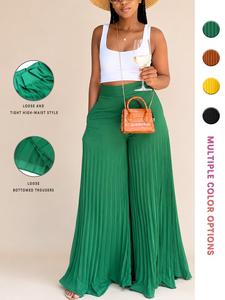 women's pocket pleated wide leg pants, casual high waist trousers for spring & fall, going out bottoms, women's bottoms for daily vacation party, womenswear,  pants for women