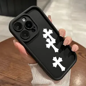 Simple Cross Pattern Case for iPhone 16 15 14 Pro Max 13 12 11 XR XS Plus Shockproof Drop Protection Rugged Durable Silicone Cover