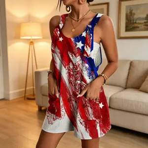 Womens Jumpsuit with Pockets Romper American Flag Print Sleeveless One Piece Outfit Patriotic Summer Casual Overalls Lightweight Holiday Wear 2026 Spaghetti Strap USA 250 Independence Day