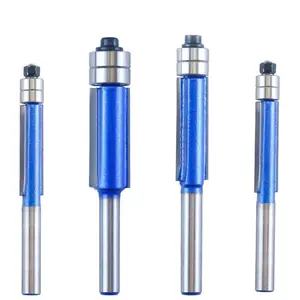 1/4 Inch Shank Flush Trim Router Bit, 1/2" Diameter Top Double Bearing Router Bit, Carbide Tipped Straight Flush Trim Bit, 1-3/16 Cutting Length for Woodworking CNC Furniture table