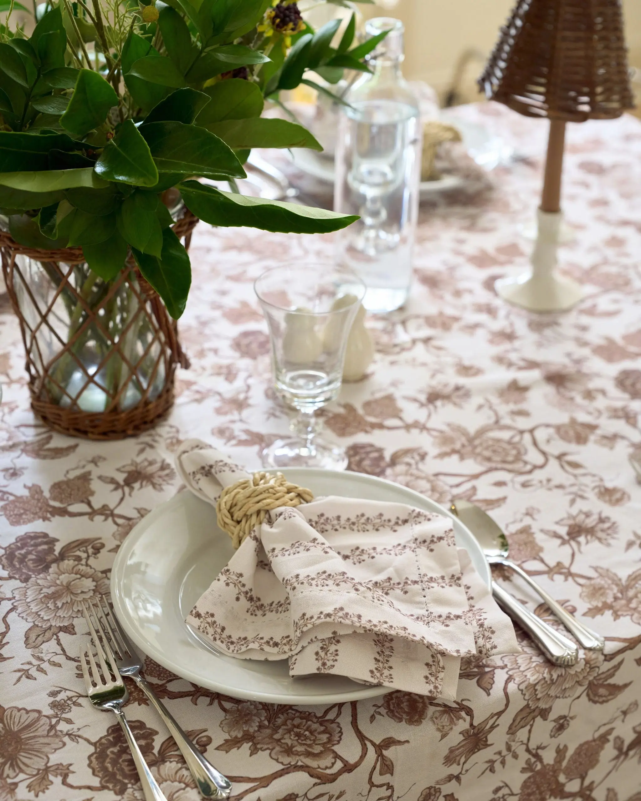 Begonia Stripe Chestnut Floral Napkins, Set of Four