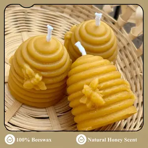 100% Beeswax Candles - Handcrafted Pillar, Skep, or Tealight | Natural Honey Scent | Clean-Burning Candle