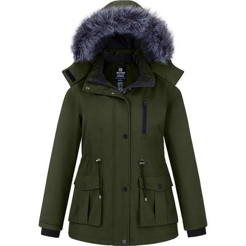 Women's Plus Size Winter Warm Coat Waterproof Parka Jacket with Removable Hood Collar Fabric Womenswear