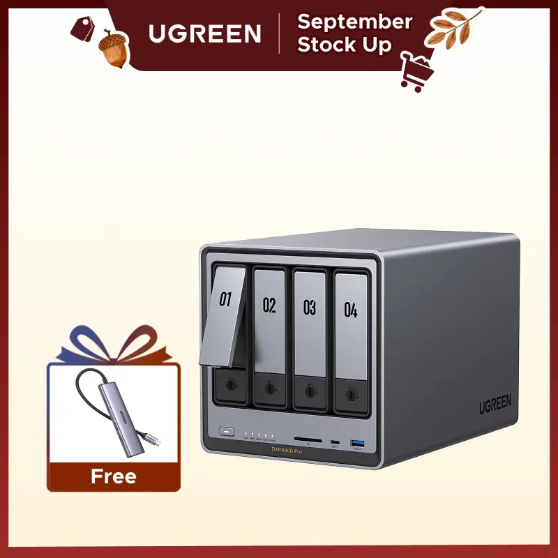 UGREEN NASync DXP4800 Pro 4-Bay Network Storage Hard Disk Enclosure - 13th Gen Intel Core i3-1315U Duo-Core CPU, 10GbE + 2.5GbE LAN, Dual M.2 NVMe SSD Slots, Back-to-School Computer Accessory (Drives Not Included),tiktokshopstockup