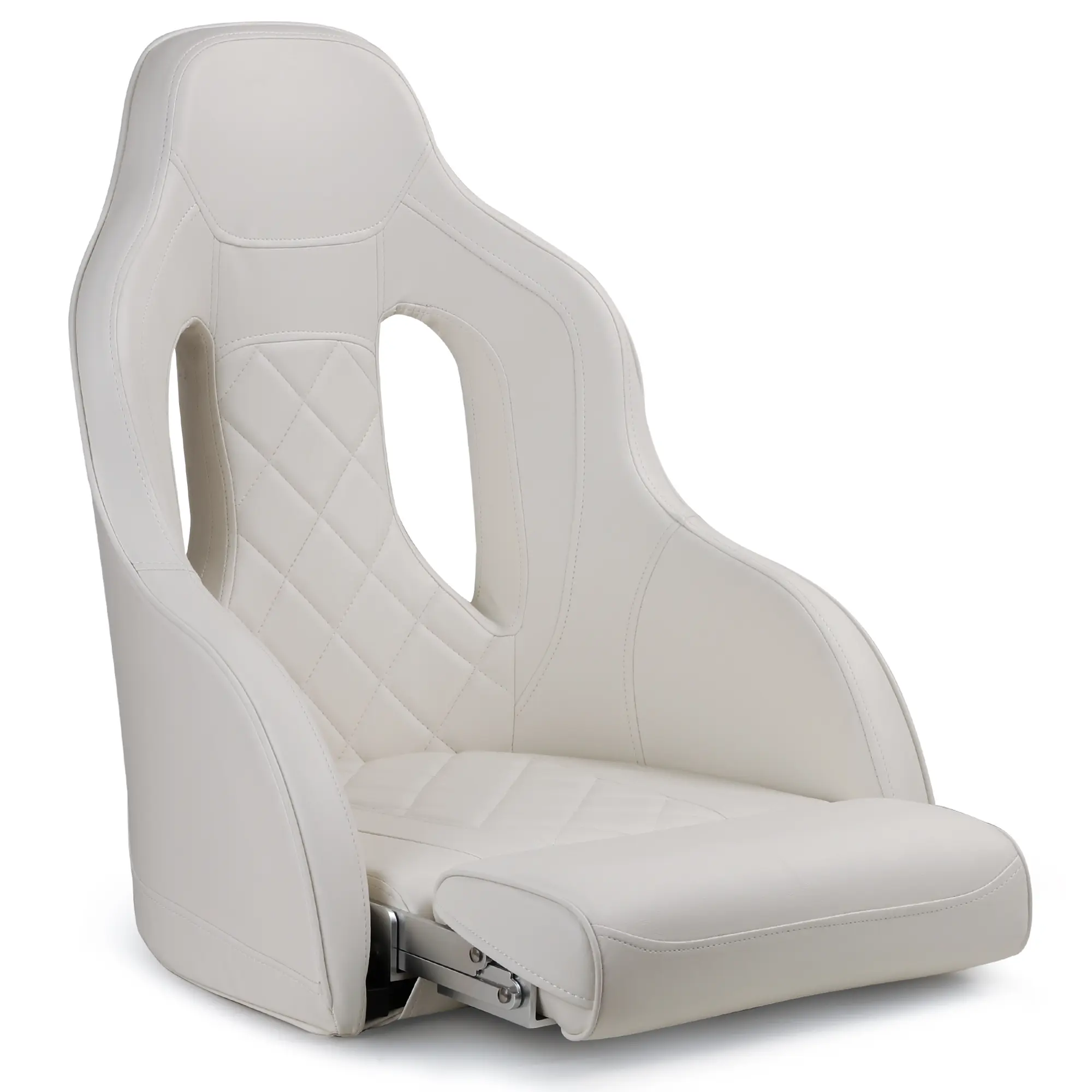 NORTHCAPTAIN Premium Marine Boat Captain Seat Boat Bucket Seat with Armrest,High Back Captain Chair for Boats Pontoon Bass Boat Seats,Marine Grade Vinyl with Diamond Stitching,White