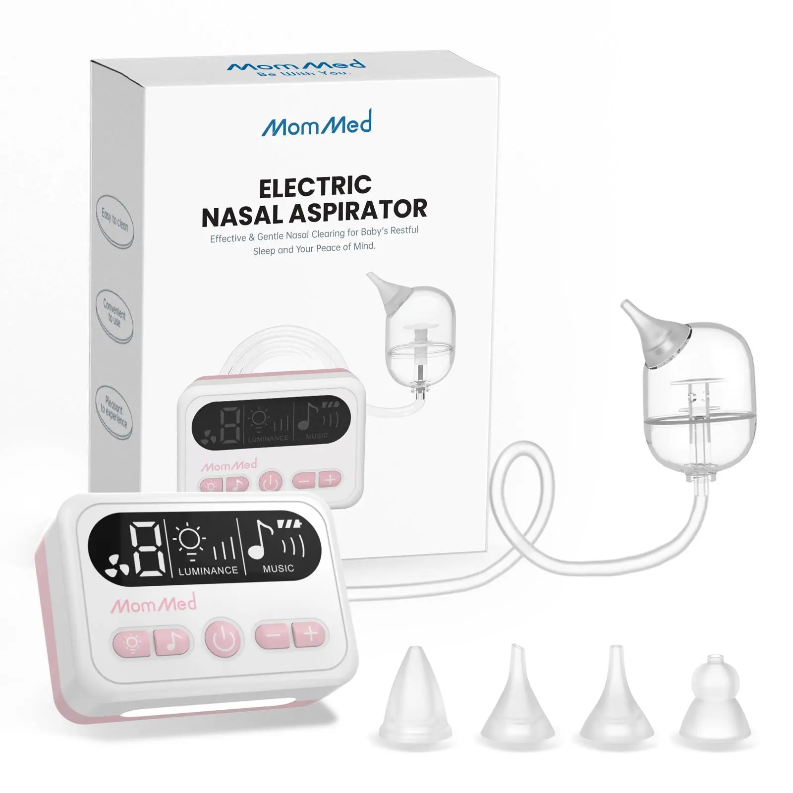 MomMed Nasal Aspirator for Baby, Electric Nasal Aspirator, Baby Nose Sucker with 9 Suction Levels & 4 Silicone Suction Tips , Automatic Nose Cleaner with Music and Light Soothing Function tiktokshopbacktoschool