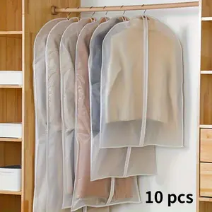 10 thick transparent zipper clothing bags - Multi size all inclusive dustproof cover, suitable for wedding dresses, suits, coats - Thick plastic travel storage, simple design, durable protection, essential for frequent travel
