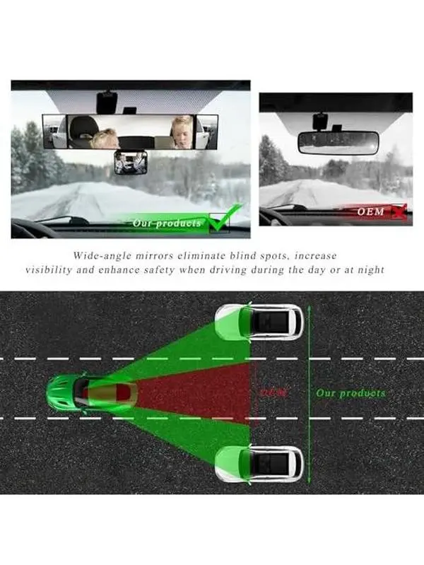 15" Rear View Mirror with Baby Mirror, Panoramic Anti-Glare Wide Angle Convex