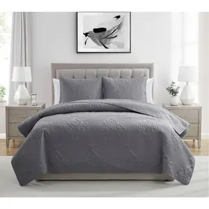 VCNY Home Solomun 3-Piece Damask Microfiber Quilt Set, King