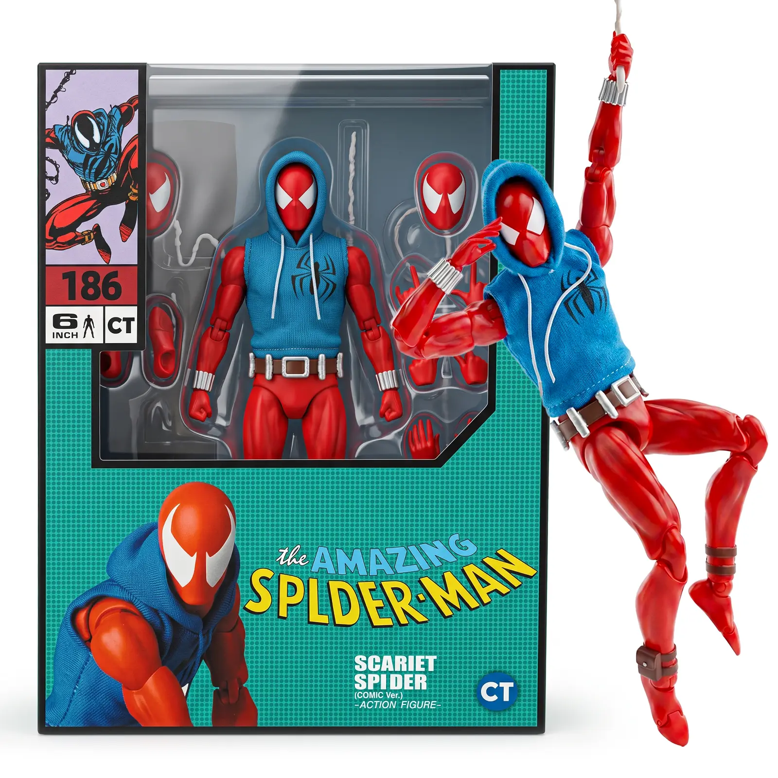 Marvel Spider-Man Scarlet Spider (Ben Reilly) 6-Inch Action Figure - 1:12 Comic-Style Articulated Pose Collectible with Fabric Hoodie, Web Effects for Comic Collectibles