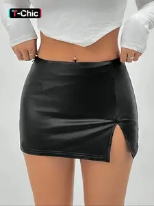 High Elastic Leather Low Waist Mini Length Skirt, Fitted, Stylish Chic Women's Fashion, Perfect for Casual and Party, Comfortable and Trendy Design, Womenswear