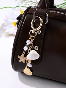 Fashion High-End Shell Starfish Heart Shape Artificial Pearl Tassel Keychain, Bag Charm, Phone Case, Car Decoration, Party Gift