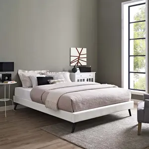 Modway Loryn Queen Vinyl Bed Frame with Round Splayed Legs in White