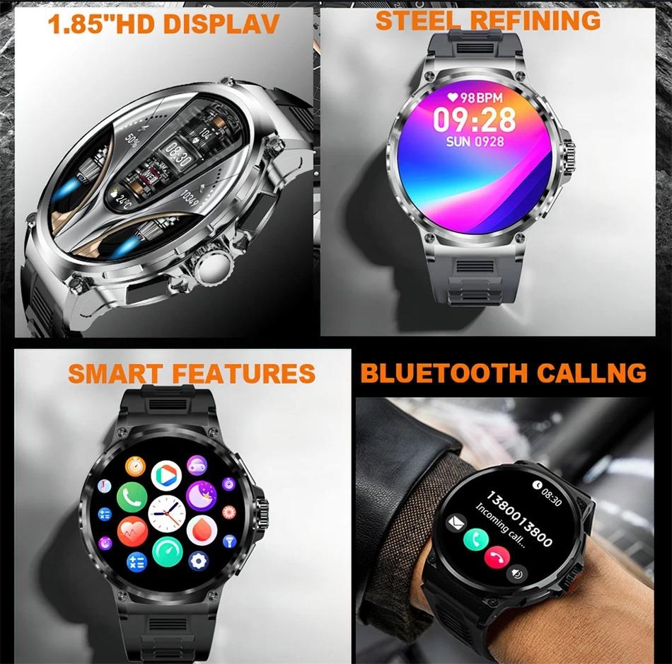 2026 IP68 Waterproof Smart Watch for Men - 1.85" Display, 710mAh Battery, GPS + Bluetooth Call, Heart Rate Monitor Watch