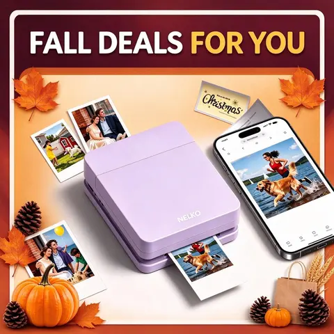 Nelko Pocket PP01 Series Instant Inkjet Mini Color Printer – Back to School Haul Essential, Portable Bluetooth, USB Rechargeable, Sticky-Back/Glossy Photo Paper Support, Fun Editing App, for Students, Party Favors