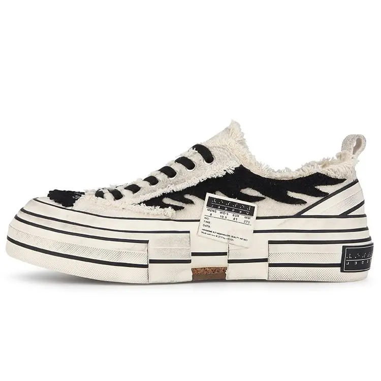 xVESSEL G.O.P. Lows Black Flame Vintage Canvas Sneakers, Unisex Casual Trainers, Comfortable Daily Footwear
