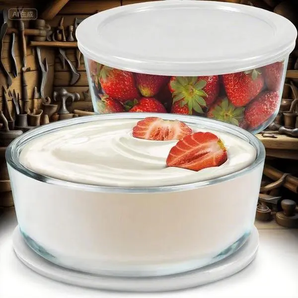 1-Quart Glass Yogurt Containers Set - 2-Pack Bisphenol A (BPA)-Free Reusable Oven-Safe Round Bowls with Lids - Large Containers (1 Qt, 2 Count) for Homemade Yogurt & Food Storage