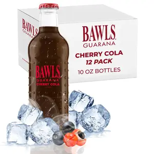 BAWLS Guarana Cherry Cola, BAWLS Guarana Drink, Guarana Soda, Guarana Fueled Soda for Energy, High Energy Caffeinated Drink, 10oz 12 Pack Glass Bottles Beverage