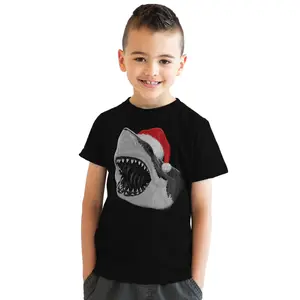 Youth Santa Jaws Funny Holiday Shark Christmas Cool Novelty T shirt for Kids Funny T Shirts Christmas Tops for Kid Funny Shark Short Sleeve Novelty Tees for Kids Black
