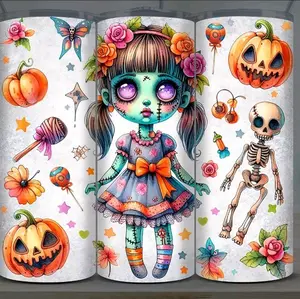 Halloween Zombie Girl Doll 20oz Stainless Steel Skinny Tumbler with Plastic Lid and Straw - Bottle, Drinkware
