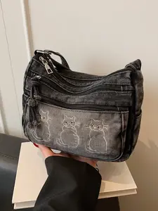 Trendy Fashion Multi-Pocket Smooth Zipper Design Denim Bag, Single Shoulder Crossbody, Stylish and Practical, Perfect for Daily Use, Denim Shoulder Purse, Casual Zipper Purse, Cross Body Bags, Crossbody Purses