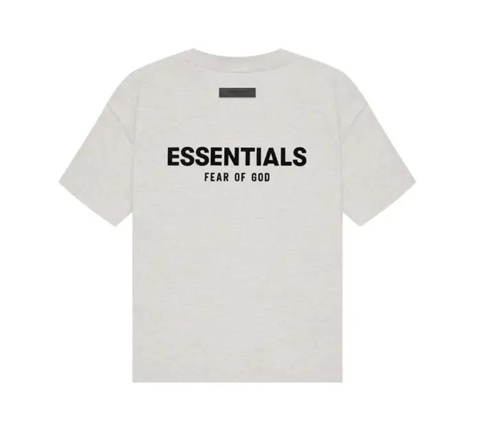 (Tee and Shorts) Fear of God Essentials T-shirt & Shorts Set Stretch Light Oatmeal OVER SIZE Casual Wear Comfortable Fit Simple Design Versatile Everyday Wear Menswear Tops Crewneck ShortSleeve Light
