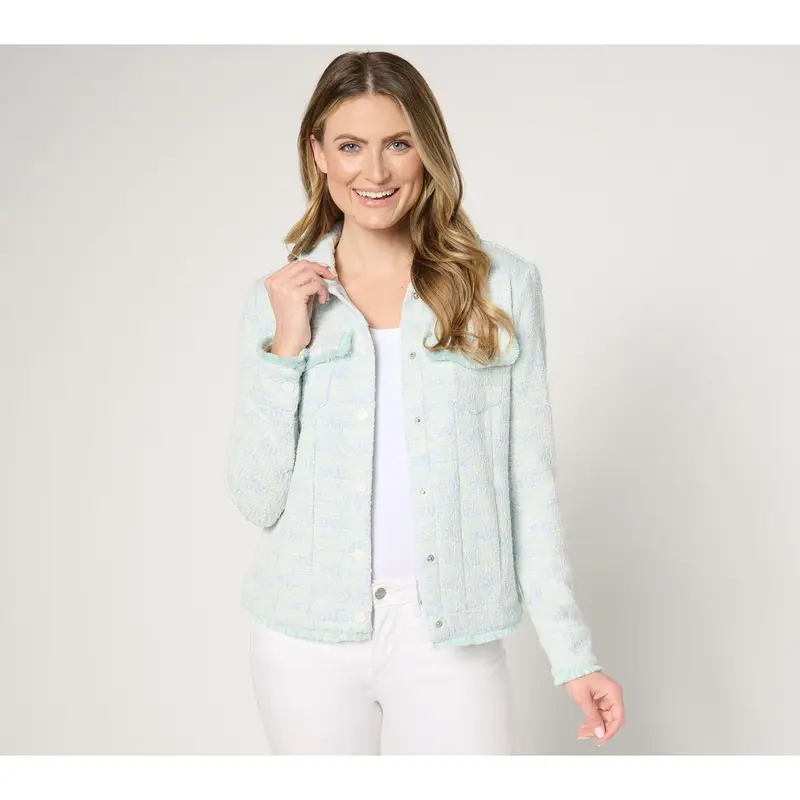 Belle by Kim Gravel Class & Sass Knit Tweed Jean Jacket