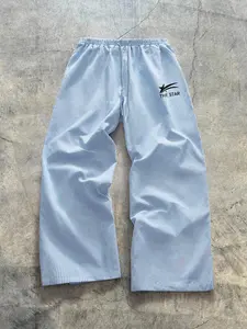 Unisex Blue Striped Wide Leg Pants, the Star Print, Casual Loose Fit, Drawstring Waist, Breathable Comfort, All Seasons, Relaxed Fit