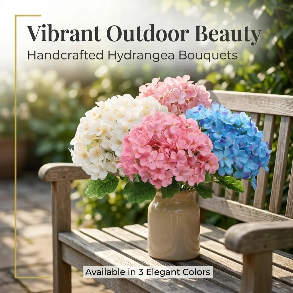 4pcs Artificial Hydrangea Flowers, UV-Resistant Outdoor Decor, No Maintenance, Wedding Party Decoration, Porch Garden, Tabletop, Vase Arrangement, Photo Props, Fake Bouquets, Floral Decor
