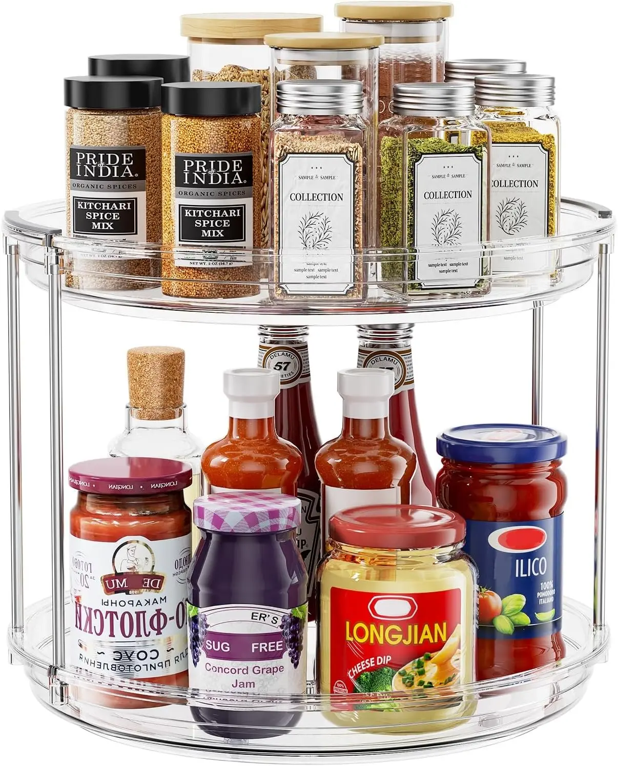 2 Tier Lazy Susan Turntable Organizer for Cabinet, 9.25'' Rotating Spice Rack Organization for Kitchen, Pantry, Bathroom, Vanity, Countertop, Medicine Storage, Seasoning Spice Organizer, 2 Pack