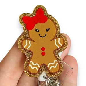 Glitter My Badge Gingerbread Christmas nurse badge reel for nurse and hospital workers. Badge clip Badge pull - Retractable swivel clip with a 360 rotation. Great gift for coworker.
